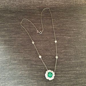 Sterling Silver with Simulated Emerald & Cubic Zirconia Sterling Silver Necklace
